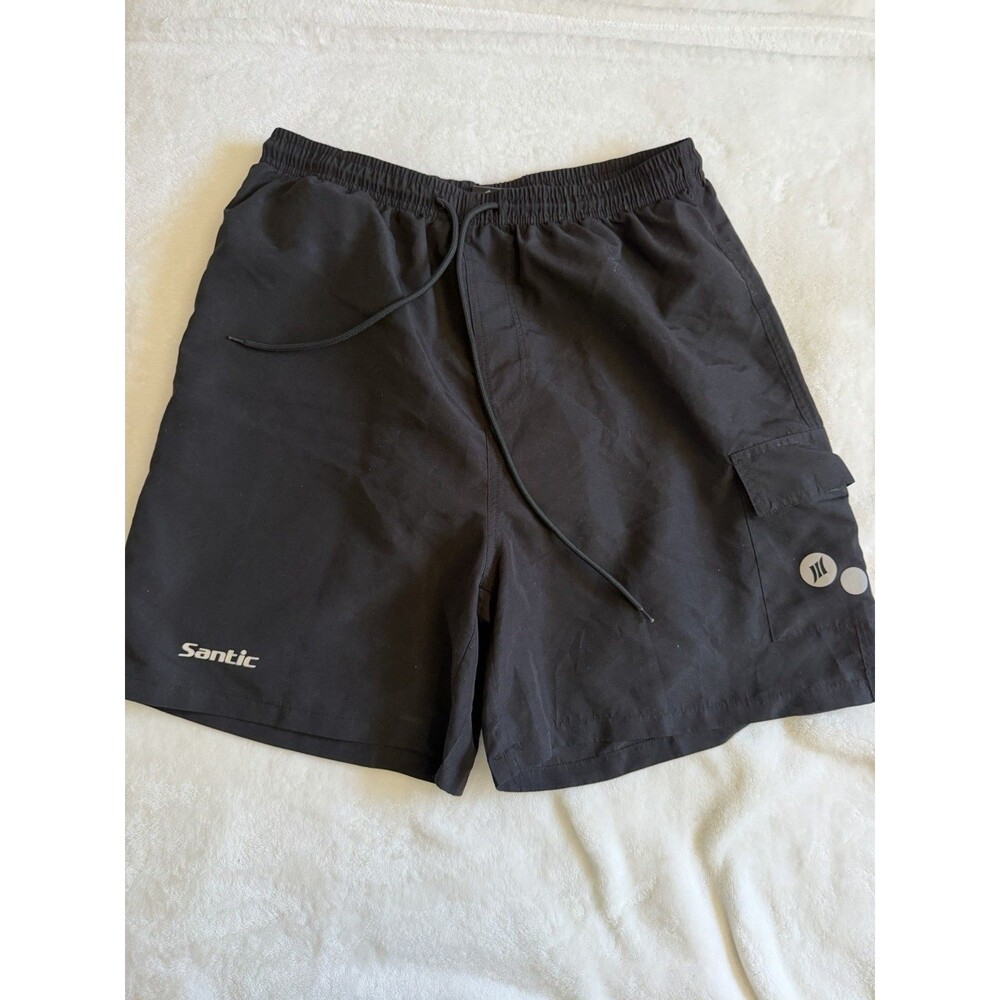 Santic Men’s Black Padded Lined Cycling Shorts Cargo Pocket Drawstring Size M
